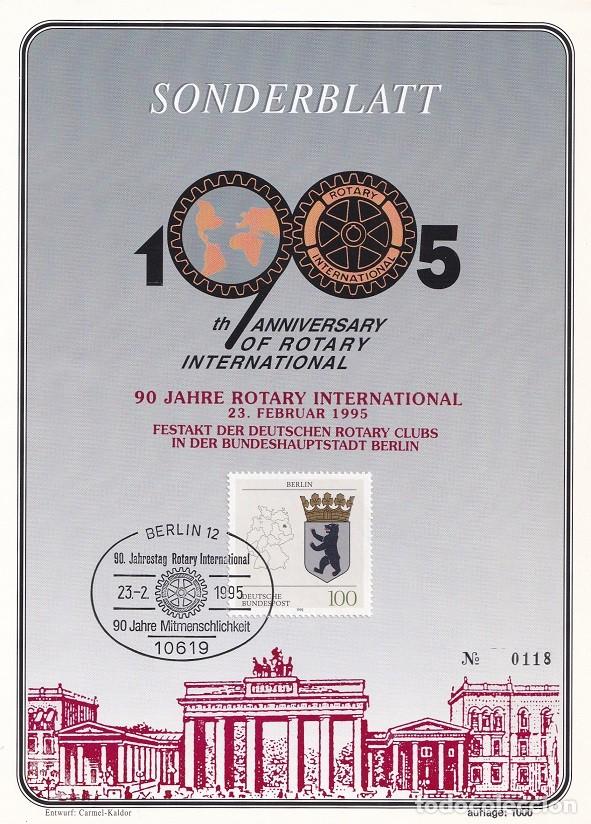 Sellos: Documento filat&eacute;lico Alemania Berl&iacute;n 1995 - 90 Aniversario de Rotary International - N&ordm; 0118 de 1000