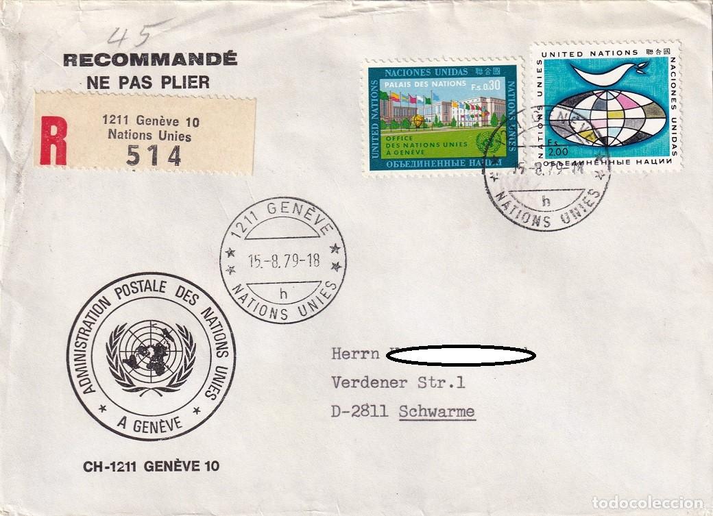 Sellos: Sobre ONU De Ginebra a Alemania 1979 Certificado Etiqueta R - Palacio de las Naciones - Globo ter..
