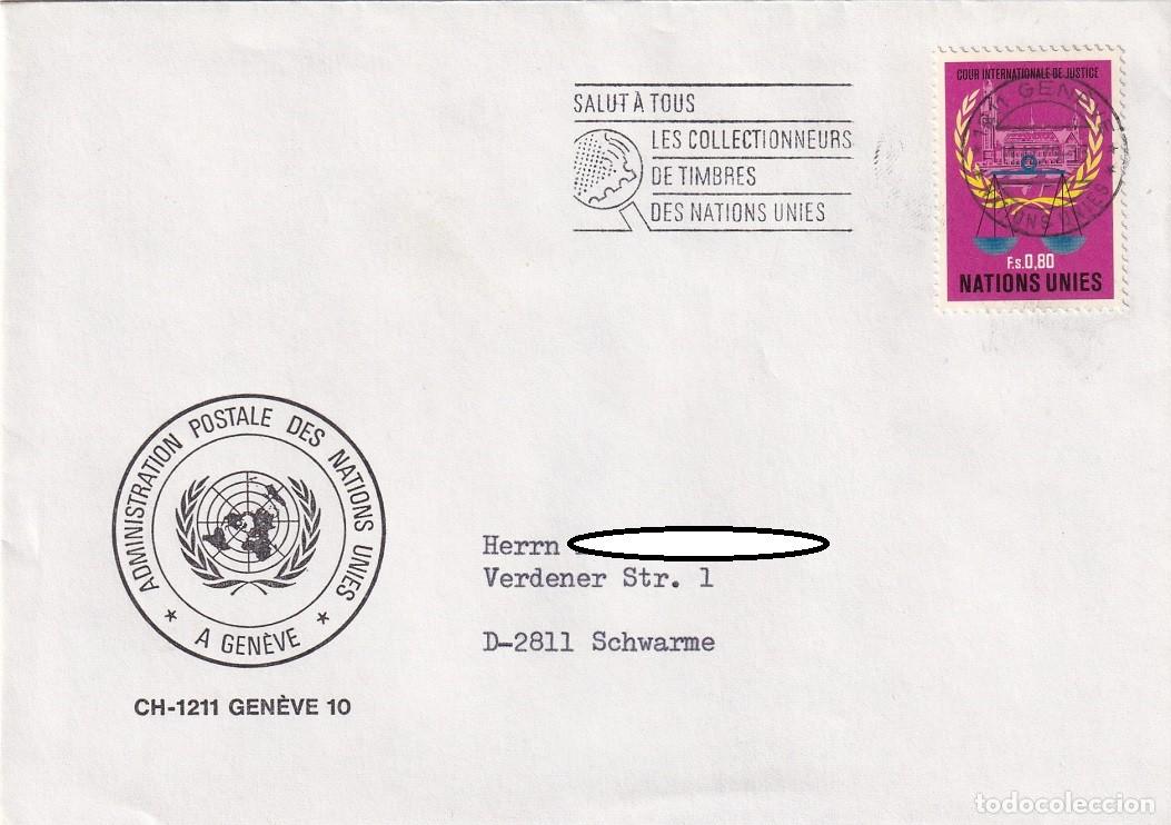 Sellos: Sobre ONU Ginebra a Alemania 1979 - Matasellos rodillo: Saludos a todos los coleccionistas de sellos