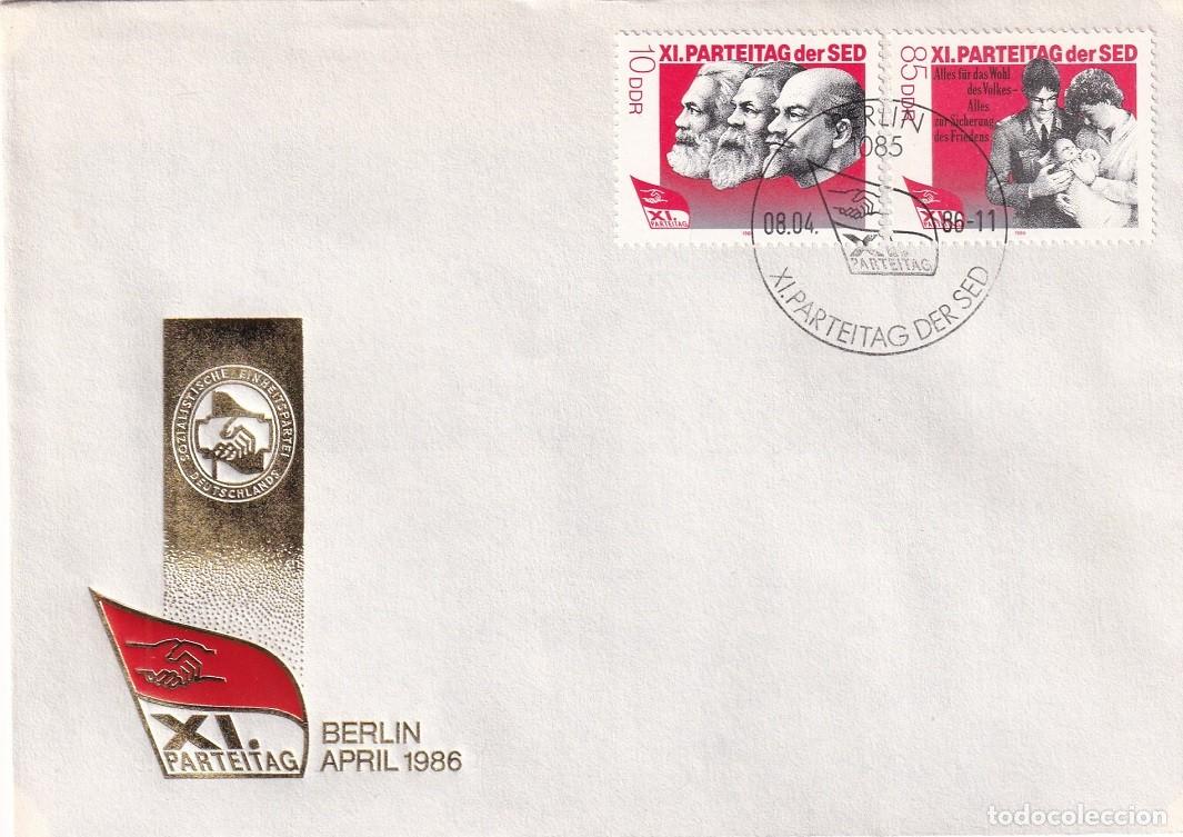 Sellos: Sobre Alemania Berl&iacute;n DDR RDA 1986 - XI Congreso del partido comunista alem&aacute;n - Marx, Engels y Lenin