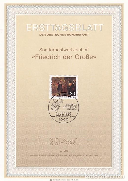 Sellos: Ersttagsblatt 9/1986 Berl&iacute;n / Friedrich der Grosse - El concierto de flauta (Adolph von Menzel) &middot; ..