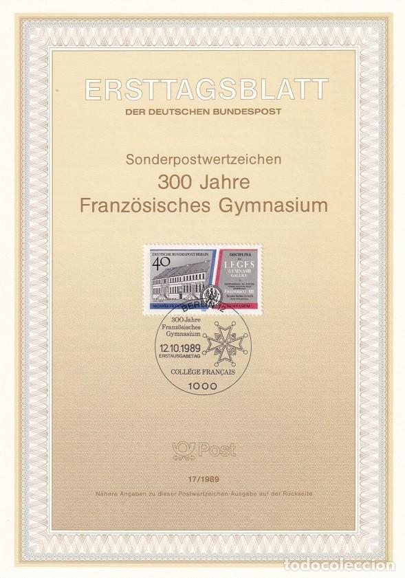 Sellos: Ersttagsblatt 17/1989 Berl&iacute;n / 300 Jahre Franz&ouml;sisches Gymansium - Tricentenario de la escuela fra..
