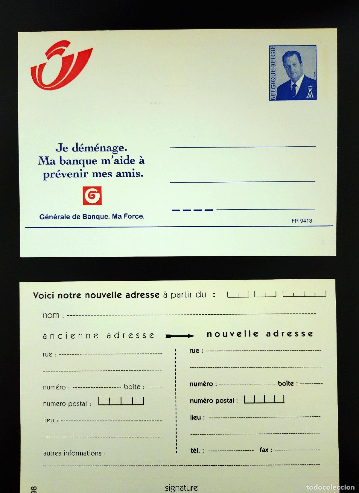 Sellos: B&eacute;lgica aviso postal de mudanza Banco General FR 9413