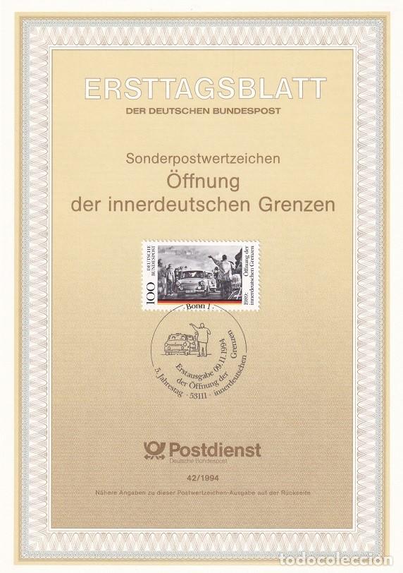 Sellos: Ersttagsblatt 42/1994 Bon / &Ouml;ffnung der innerdeutschen Grenzen - 5&ordm; Aniv. apertura fronteras alema..