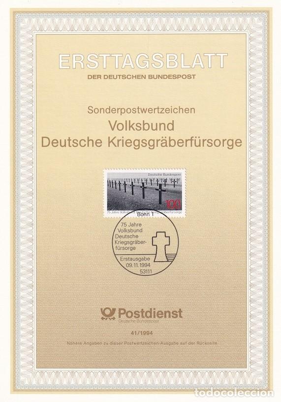 Sellos: Ersttagsblatt 41/1994 Bon / Volksbund Deutsche Kriegsgr&auml;berf&uuml;rsorge - Cementerios militares , aniv..