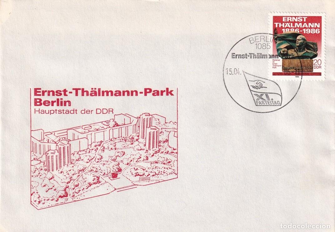 Sellos: Sobre DDR Berl&iacute;n 1986 - Inauguraci&oacute;n del complejo urban&iacute;stico y residencial Ernst-Th&auml;lmann-Park en..
