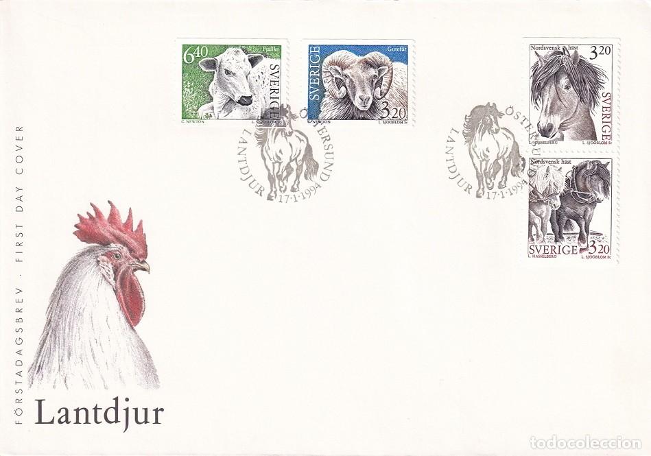 Sellos: FDC Suecia 1994 - Lantdjur - Animales - Cordero de Fj&auml;ll - Carnero de Gotland - Caballos del norte