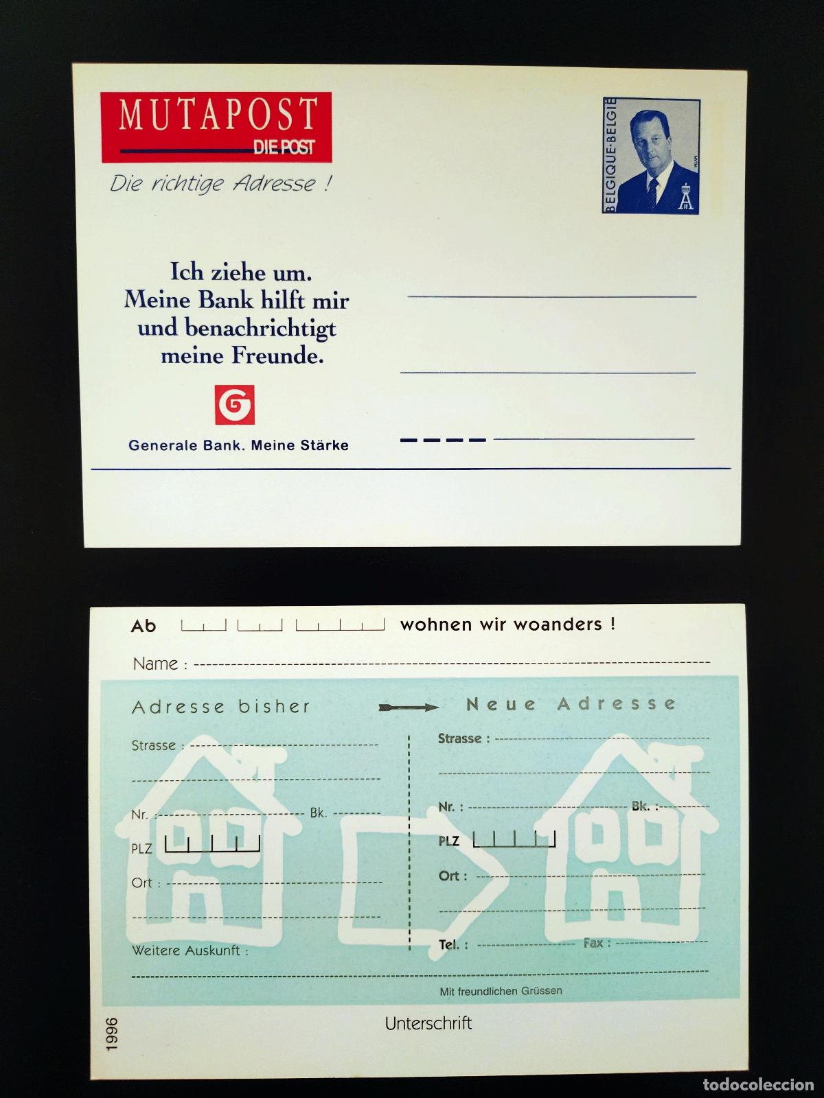 Sellos: B&eacute;lgica postal Mutapost Generale Bank cambio direcci&oacute;n nuevo DE