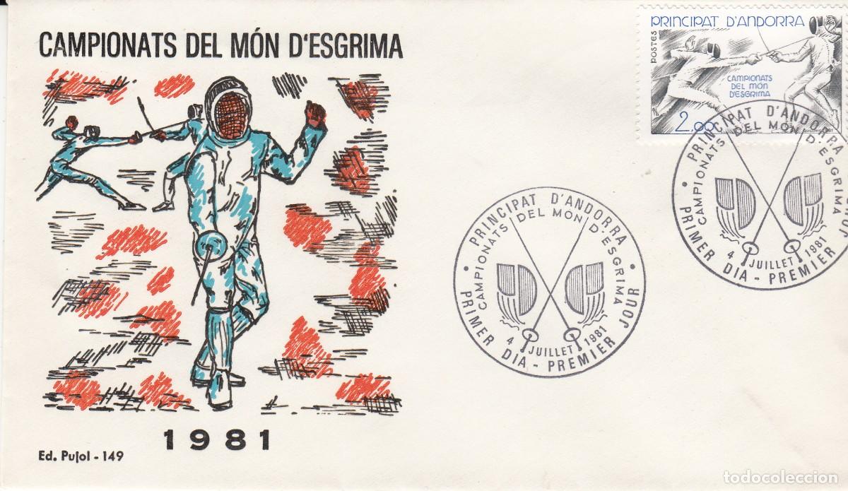Sellos: ANDORRA FRANCESA - SPD PRIMER DIA CAMPIONATS DEL MON D'ESGRIMA - 1981