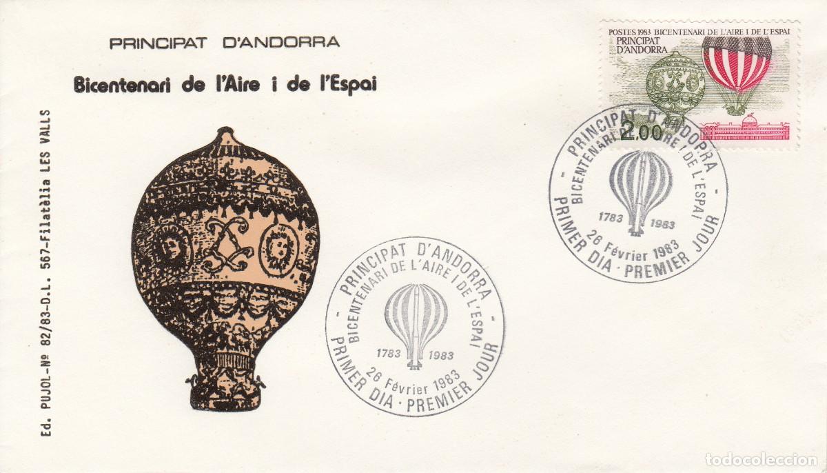 Sellos: ANDORRA FRANCESA - SPD PRIMER DIA - BICENTENARI DE L'AIRE I DE L'ESPAI - 1983