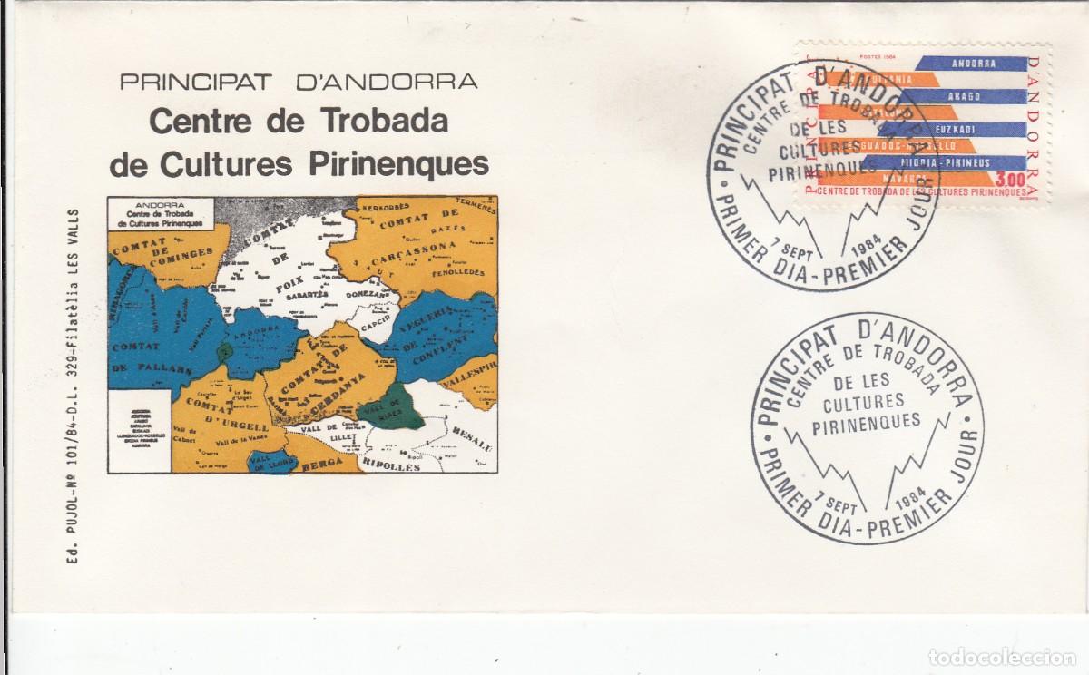 Sellos: ANDORRA FRANCESA - SPD PRIMER DIA - CENTRE TROBADA CULTURES PIRINENQUES - 1984