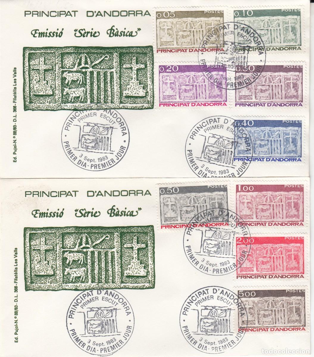 Sellos: ANDORRA FRANCESA - 2 SPD PRIMER DIA - SERIE B&Agrave;SICA - 1983