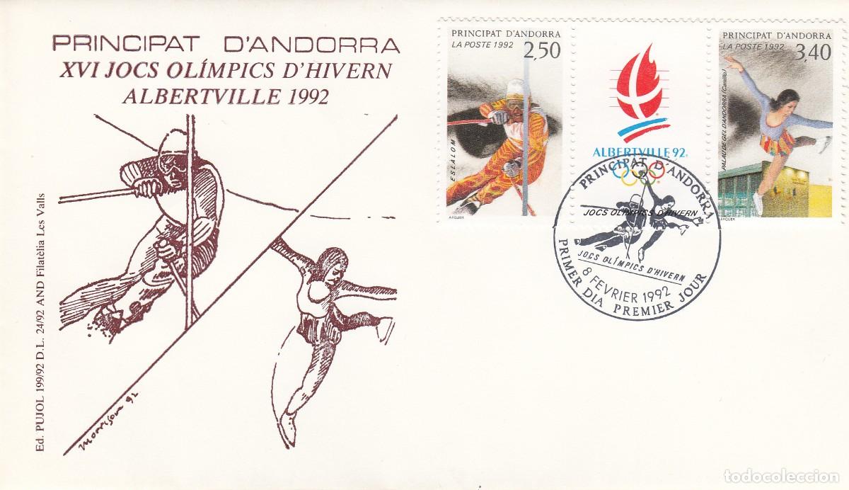 Sellos: ANDORRA FRANCESA - SPD PRIMER D&Iacute;A - JOCS OLIMPICS ALBERTVILLE - 1992