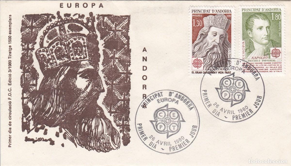 Sellos: ANDORRA FRANCESA - SPD PRIMER D&Iacute;A - EUROPA 1980
