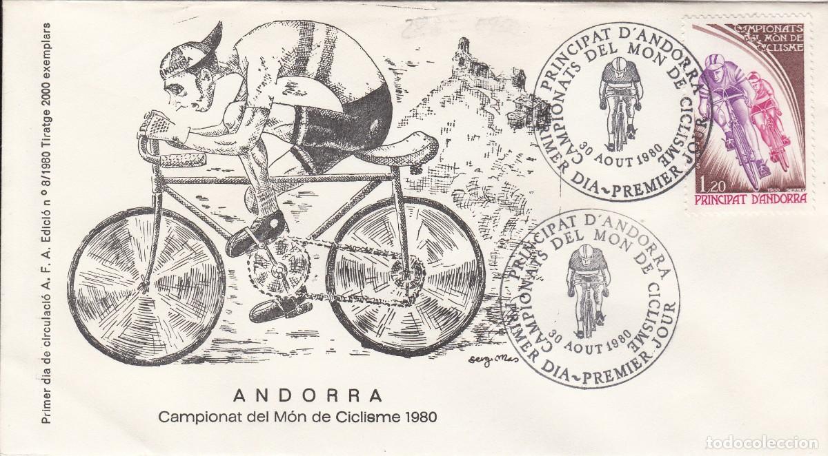 Sellos: ANDORRA FRANCESA - SPD PRIMER D&Iacute;A - CAMPIONATS DEL MON DE CICLISME - 1980