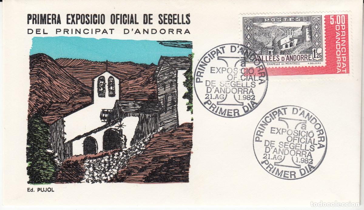 Sellos: ANDORRA FRANCESA - SPD PRIMER D&Iacute;A - PRIMERA EXPOSICI&Oacute; OFICIAL DE SEGELLS - 1982