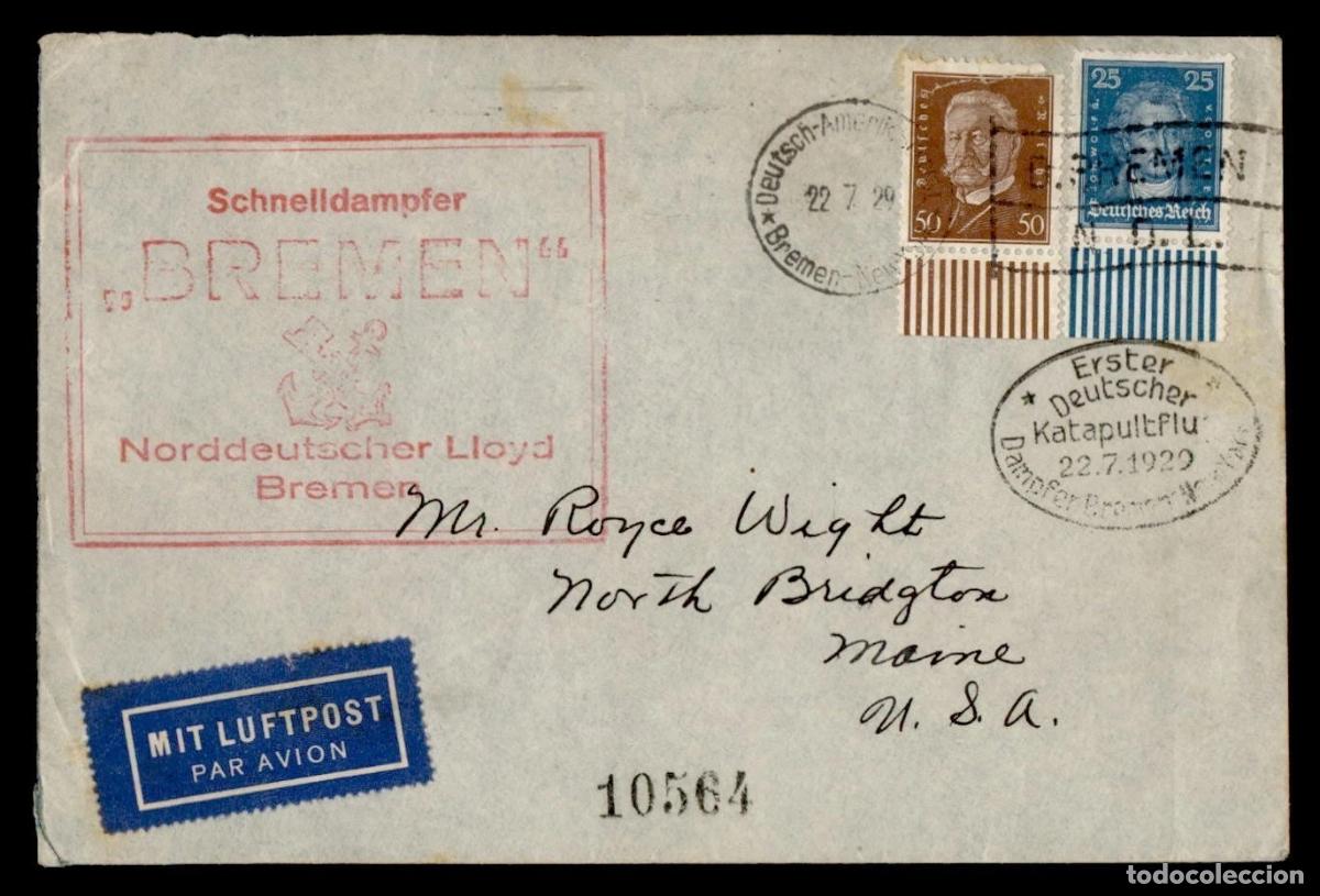 Sellos: ALEMANIA 1929 BREMEN CORREO CATAPULTADO SHIP TO SHORE VAPOR BREMEN KATAPULTFLUG