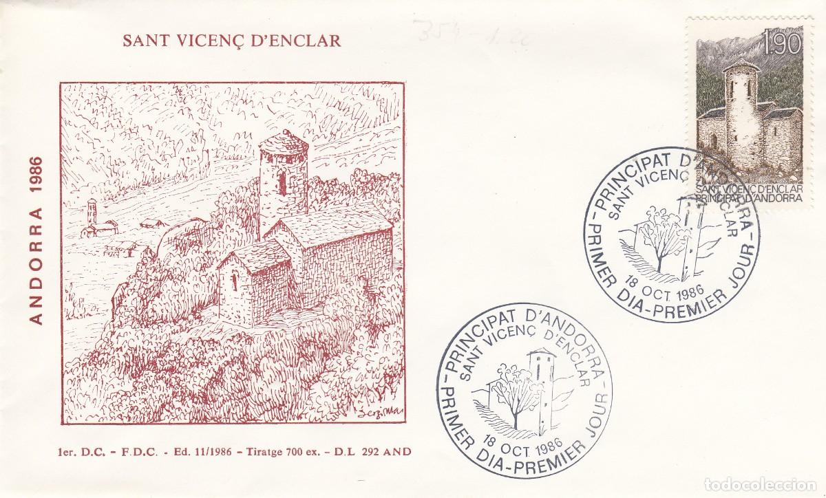 Sellos: ANDORRA FRANCESA - SPD PRIMER D&Iacute;A - SANT VICEN&Ccedil; D'ENCLAR - 1986