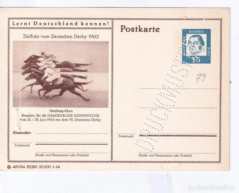 Sellos: ALEMANIA ENTERO POSTAL MUESTRA DRUCKMUSTER HIPICA CABALLO HORSE EQUESTRIAN AGUJEROS GRAPA