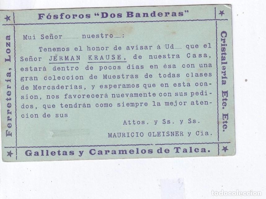 Sellos: CHILE ENTERO POSTAL COLON CON PUBLICIDAD FERRETERIA LOZA FOSFOROS CRISTALERIA GALLETAS CARAMELOS