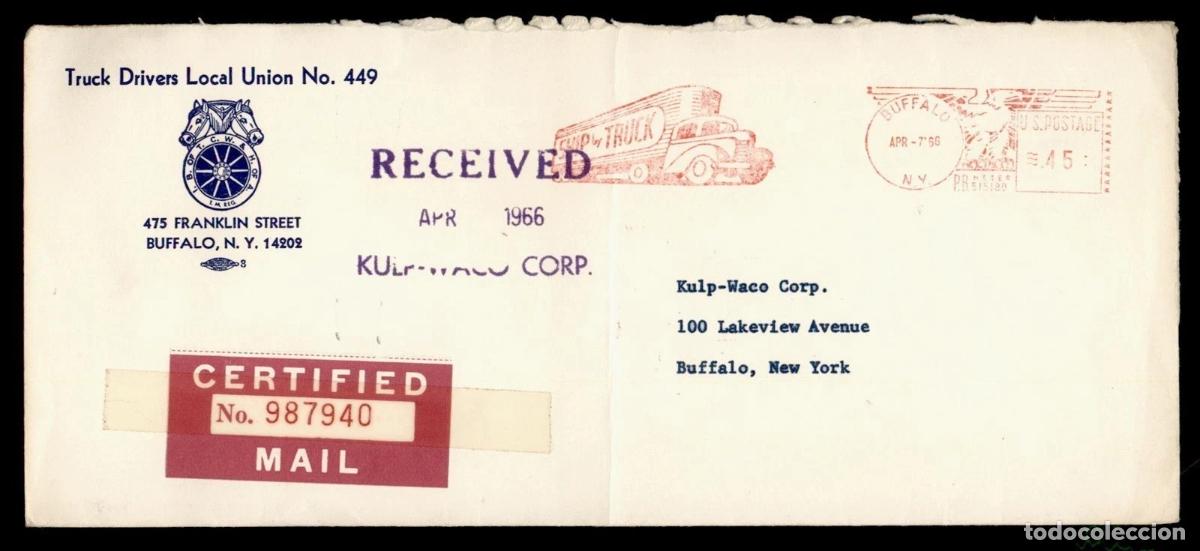 Sellos: ESTADOS UNIDOS USA FRANQUEO MECANICO CAMION TRUCK TRANSPORTE BUFFALO 1966