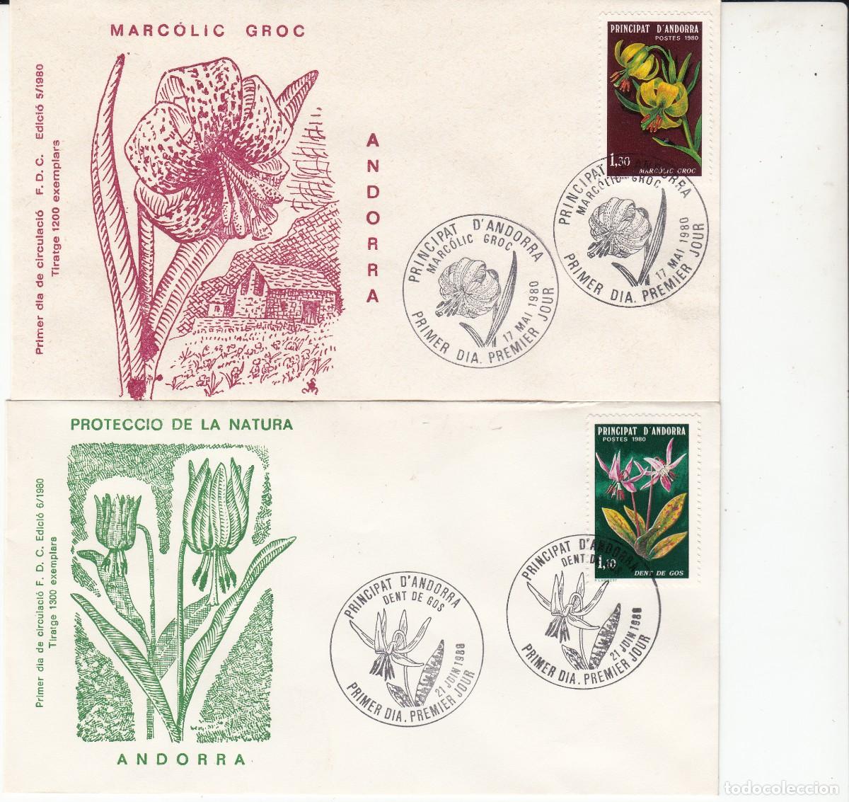 Sellos: ANDORRA FRANCESA - 2 SPD PRIMER D&Iacute;A - PROTECCI&Oacute; DE LA NATURA - 1980