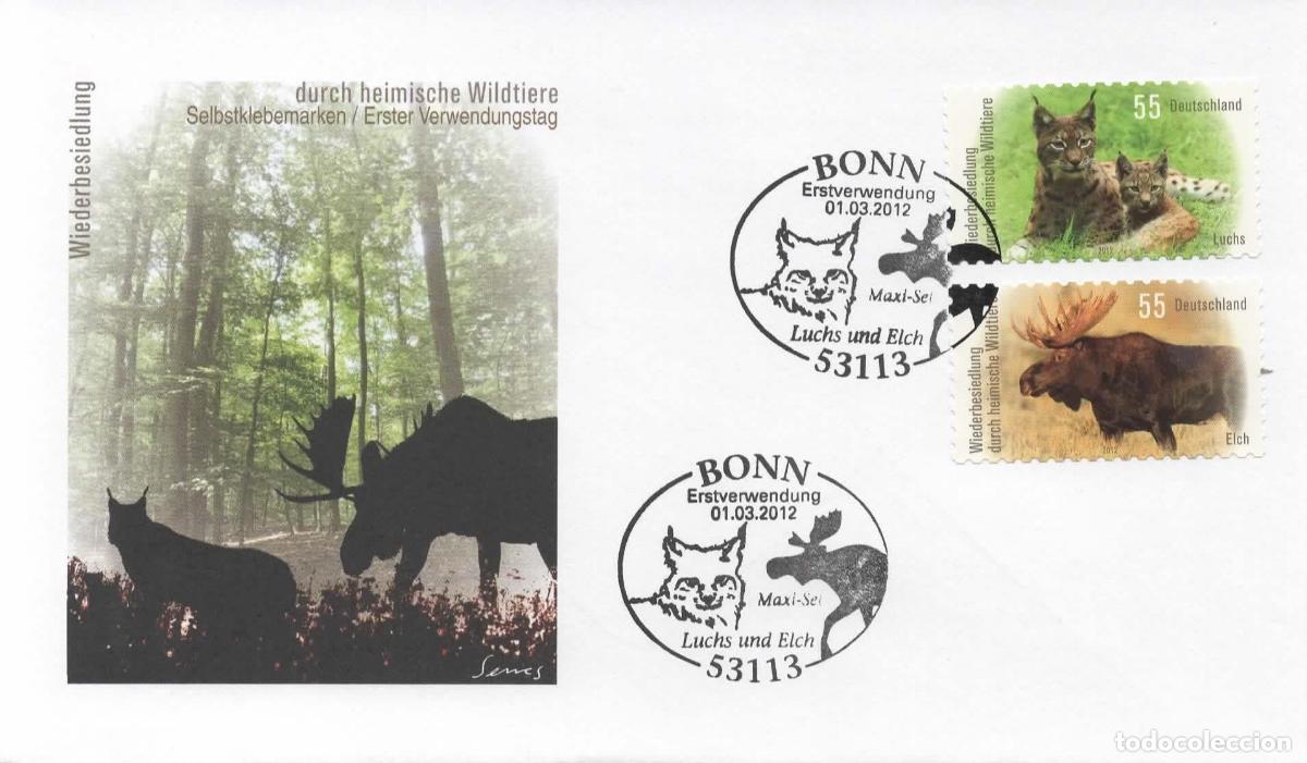 Sellos: ALEMANIA FDC BONN FAUNA ALCE LINCE LYNS ELCH