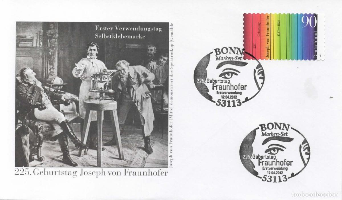 Sellos: ALEMANIA FDC BONN JOSEPH VON FRAUNHOFER ESPECTROSCOPIA FISICA ASTRONOMIA OPTICA