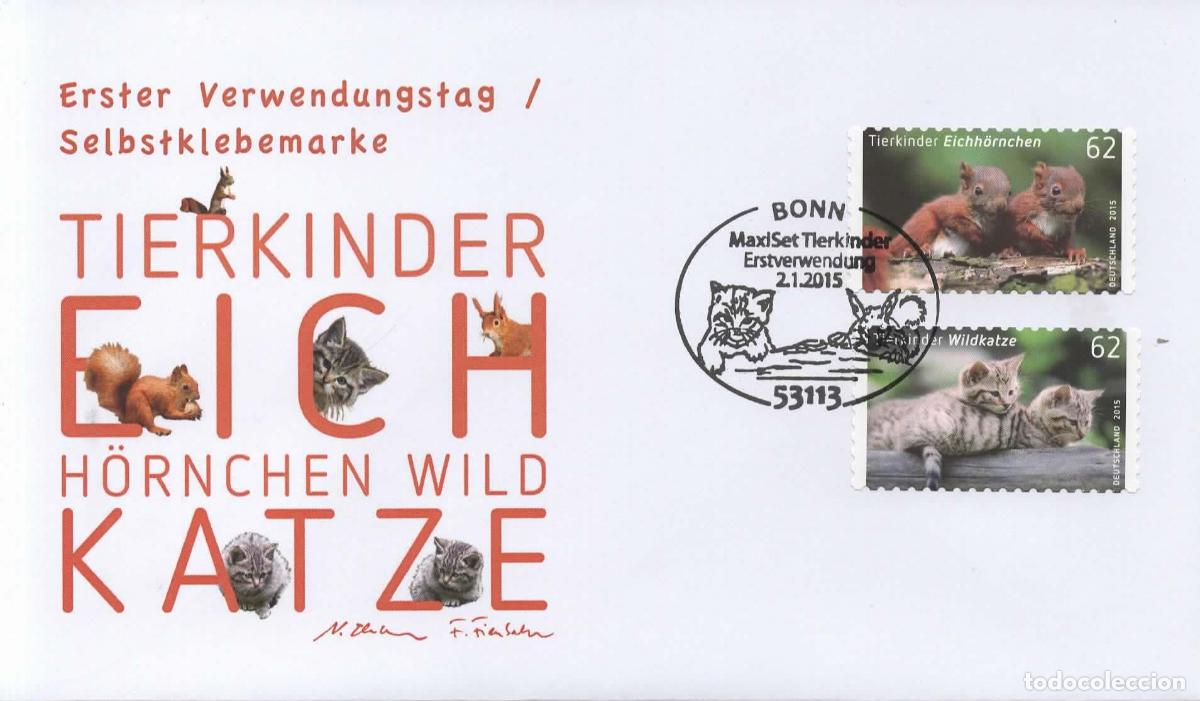 Sellos: ALEMANIA FDC BONN FAUNA GATO CAT FELINO ARDILLA SQUIRRELL