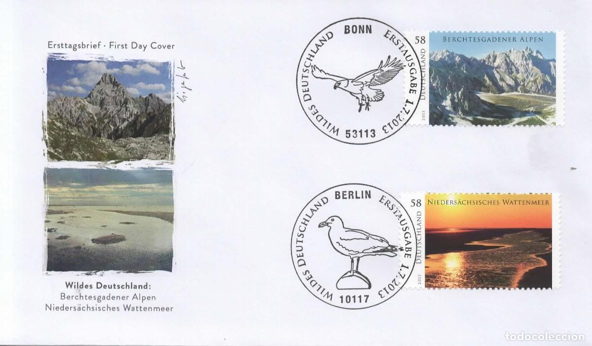 Sellos: ALEMANIA FDC BONN BERLIN AVE PAJARO BIRD ALPES WATTENMEER NATURALEZA