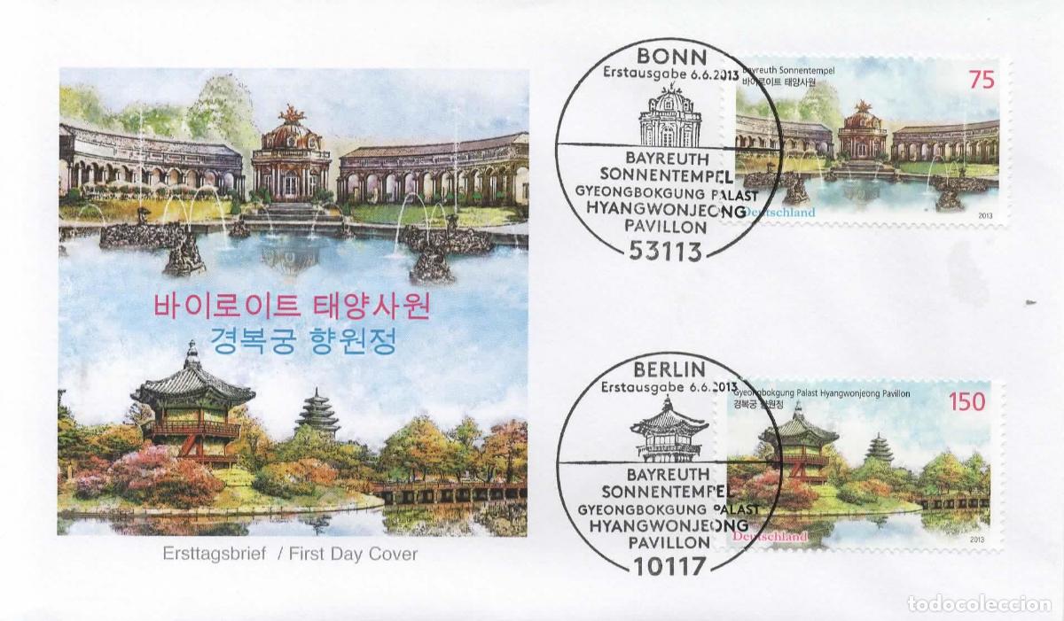 Sellos: ALEMANIA FDC BONN BERLIN EMISION CONJUNTA CON CHINA ARQUITECTURA BAYREUTH TEMPLO