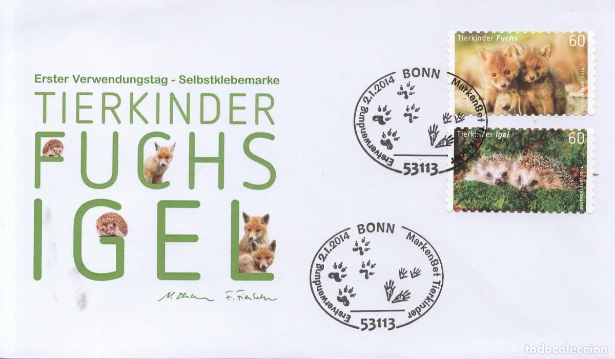 Sellos: ALEMANIA FDC BONN FAUNA ERIZO ZORRO FOX