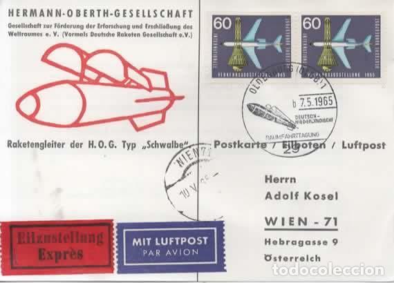 Sellos: ALEMANIA OLDENBURG 1965 ESPACIO SPACE COHETE ROCKET SCHWALDE LLEGADAA VIENA