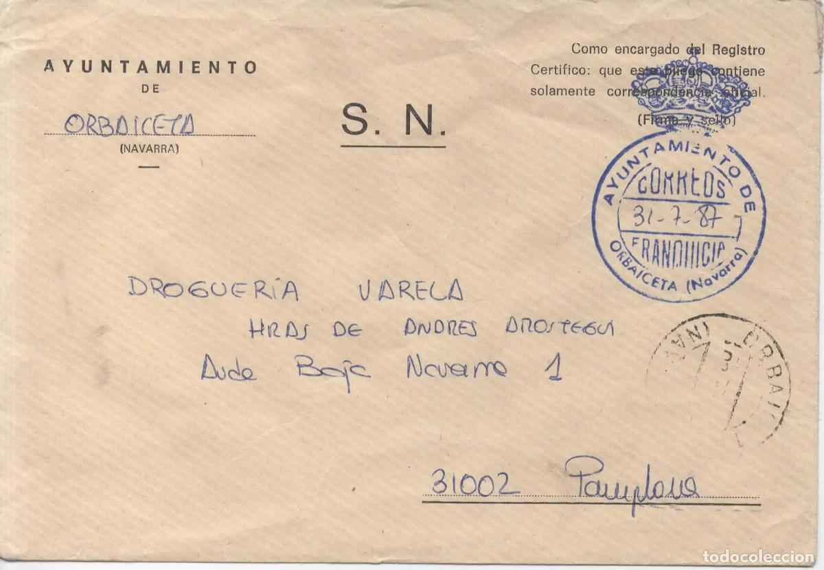 Sellos: NAVARRA CC CON MAT Y FRANQUICIA ORBAICETA AYUNTAMIENTO 1987