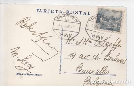 Sellos: GRANADA POSTAL GITANOS CON MAT AMBULANTE 13 MADRID ALGECIRAS