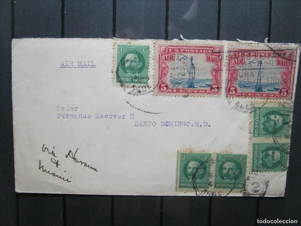 Sellos: CARTA 18/6/1929 CORREO A&Eacute;REO CUBA A SANTO DOMINGO V&Iacute;A MIAMI CORREO MIXTO.