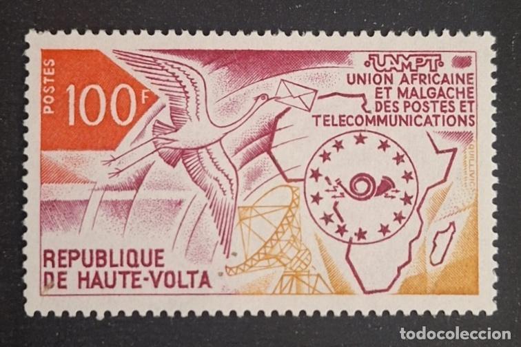 Sellos: Alto Volta 1973 Mi. 460 UAMPT Telecomunicaciones ave mapa &Aacute;frica