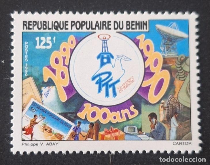 Sellos: Ben&iacute;n 1990 Mi. 490 centenario PTT 100 a&ntilde;os correos telecomunicaciones