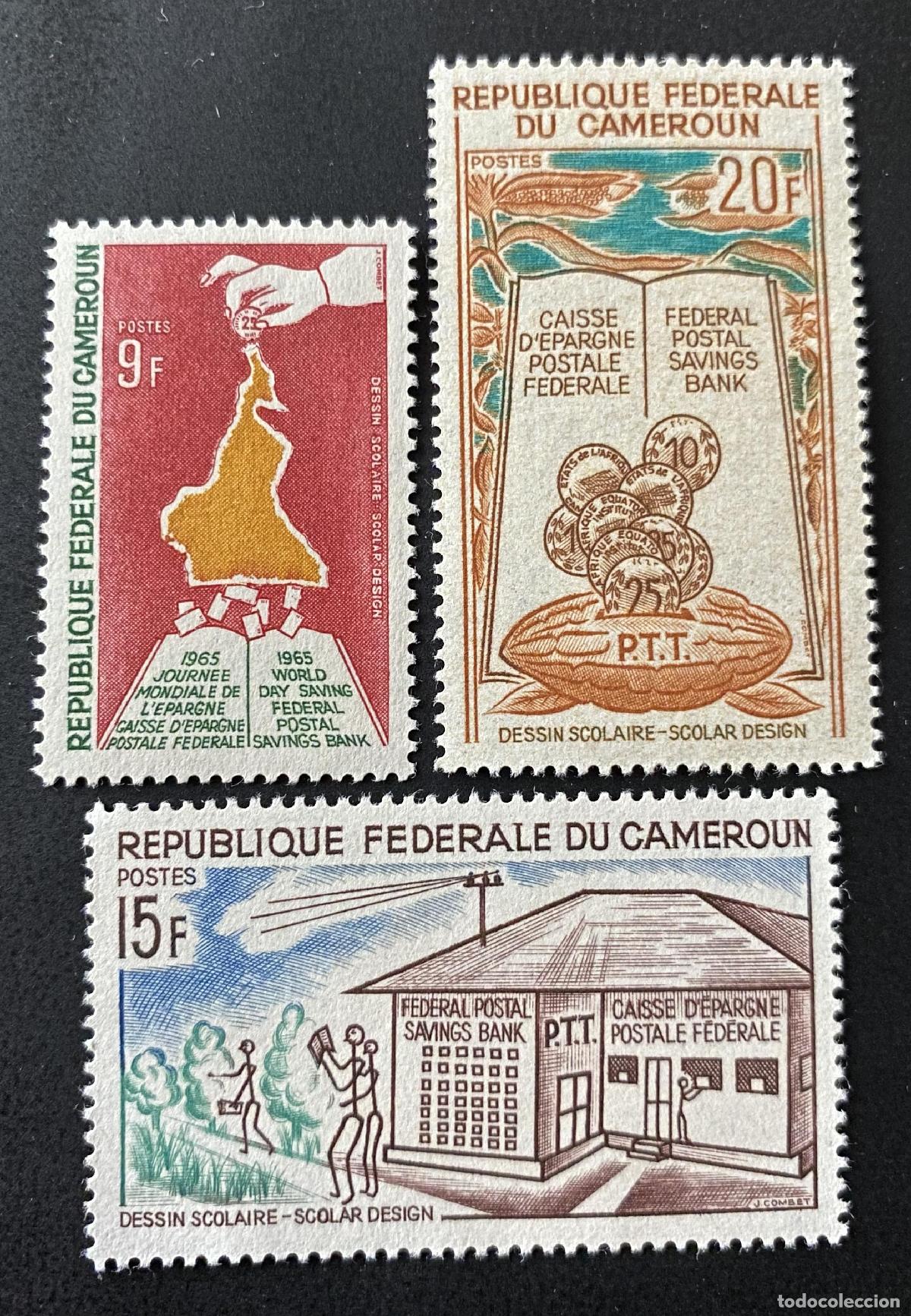 Sellos: Camer&uacute;n 1965 Mi. 430-432 D&iacute;a Mundial del Ahorro Caja Postal PTT