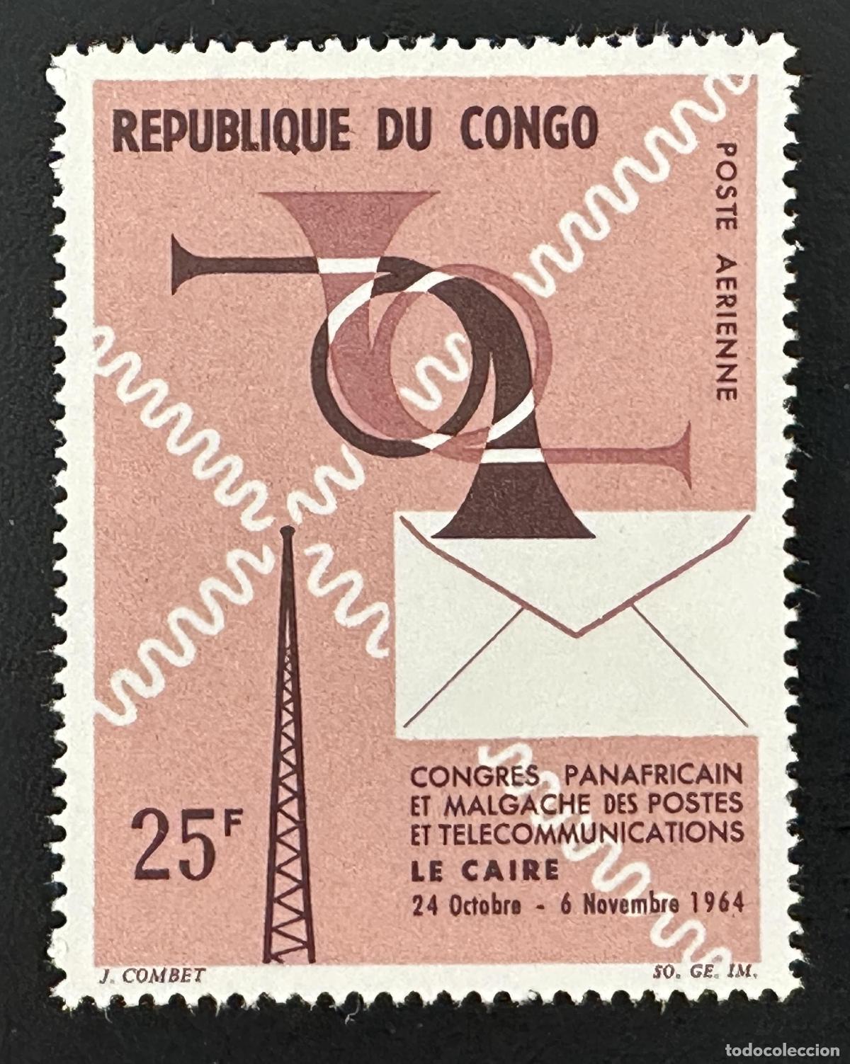 Sellos: Congo 1964 Mi. 59 emisi&oacute;n com&uacute;n Congreso Panafricano Telecomunicaciones Cairo