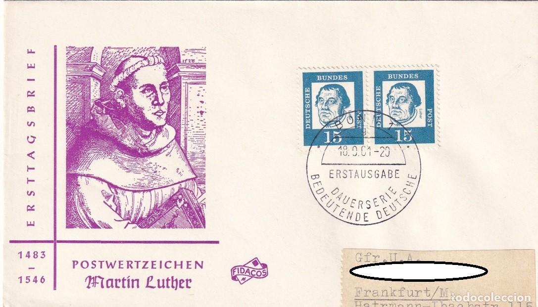 Sellos: Sobre Alemania 1961 / Martin Lutero (Reformador - Martin Luther Ersttagsbrief 1483-1546 Postwertzein