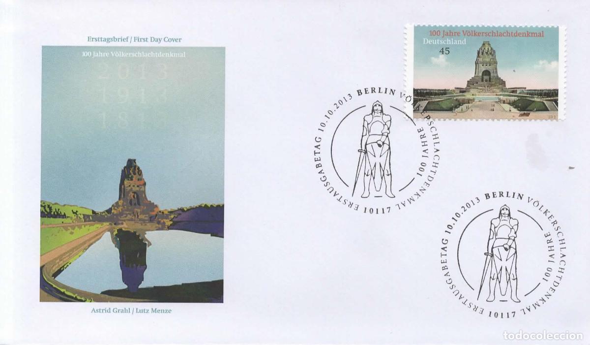 Sellos: ALEMANIA FDC 100 JAHRE VOLKERSCHLACHTDENKMAL MONUMENTO NAPOLEON BATALLA LEIPZIG