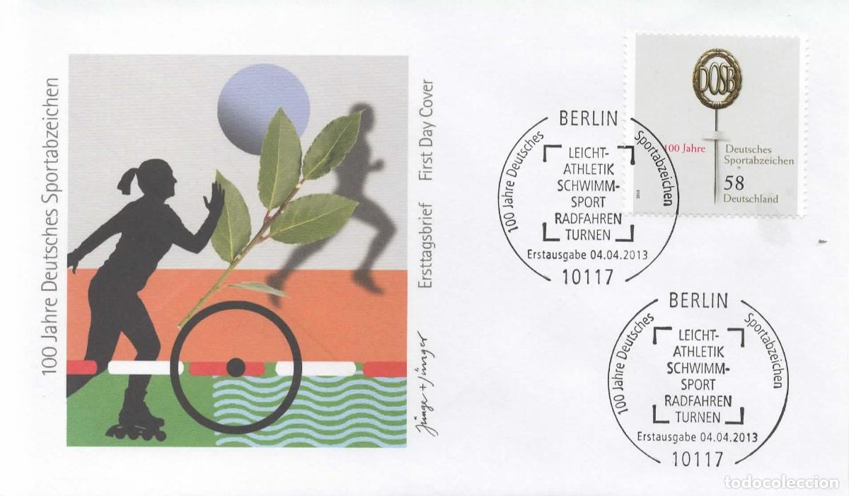 Sellos: ALEMANIA FDC DEPORTE ATLETISMO CICLISMO NATACION