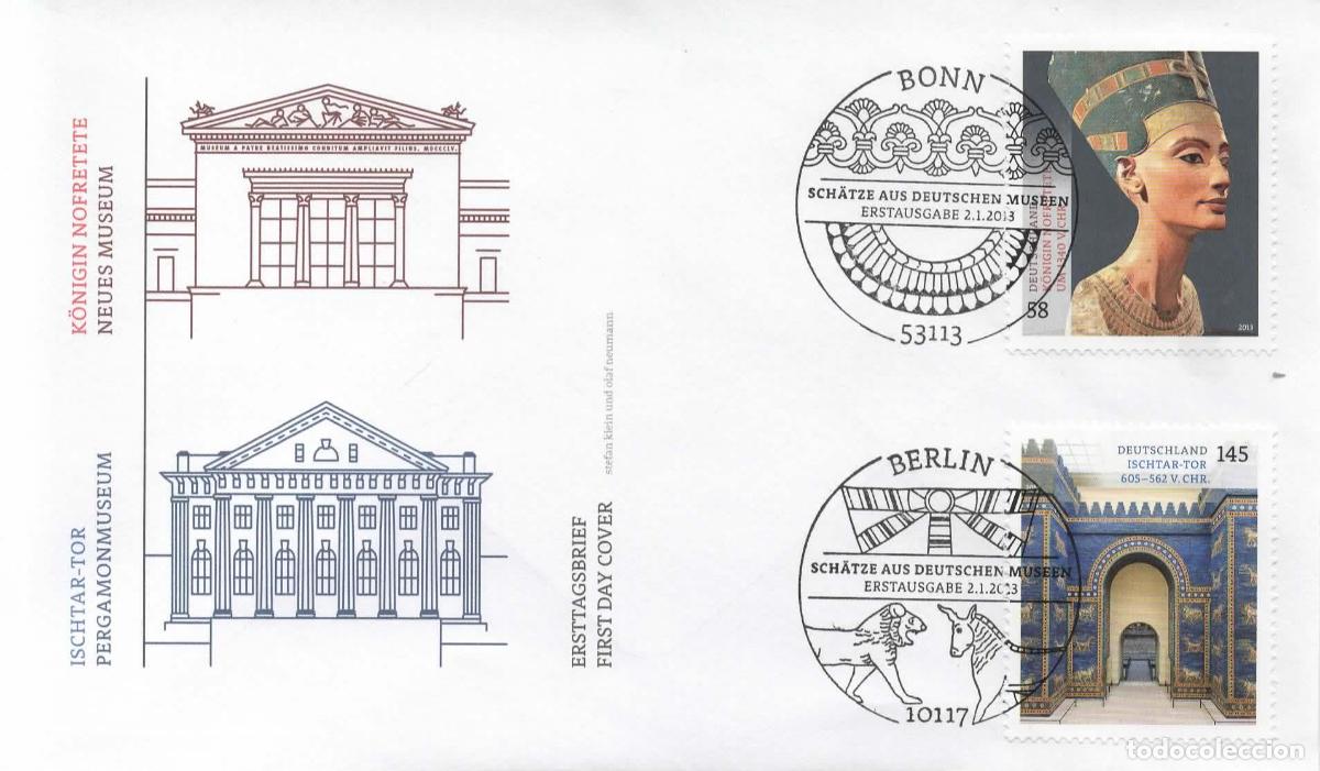 Sellos: ALEMANIA FDC MUSEO DE PERGAMO BERLIN PUERTA DE ISTAR ARTE NEFERTITI ESCULTURA