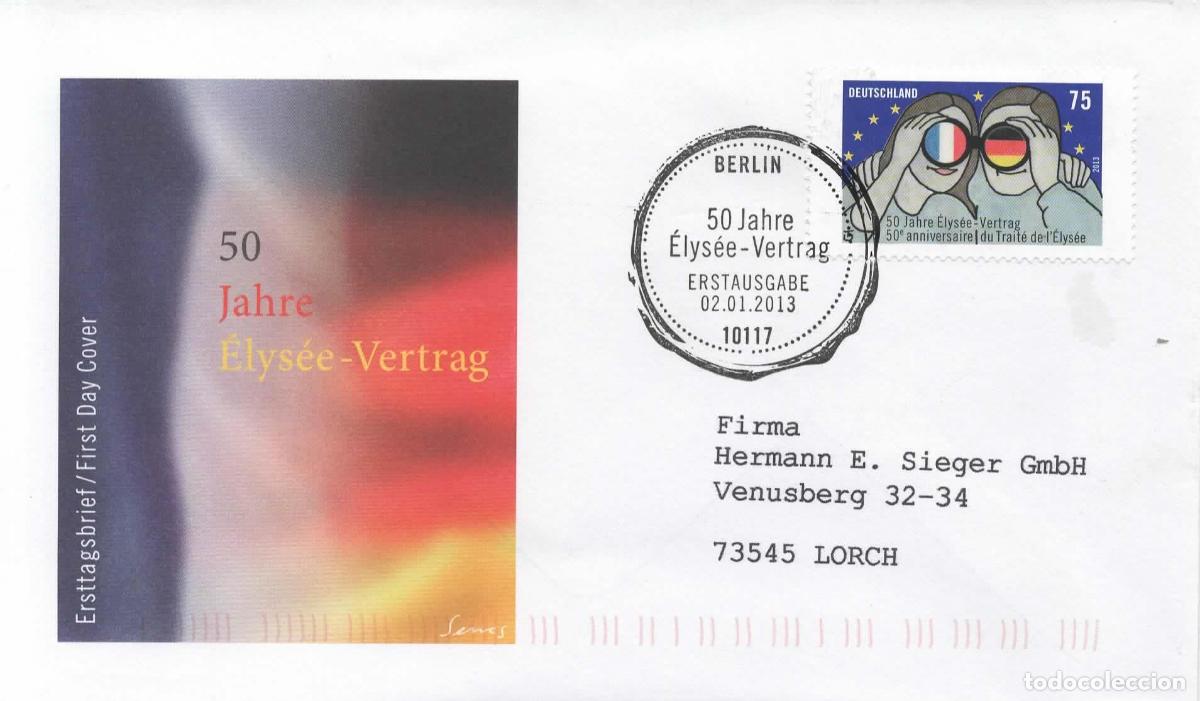 Sellos: ALEMANIA FDC 50 A&Ntilde;OS TRATADO DEL ELISEO FRANCIA ALEMANIA