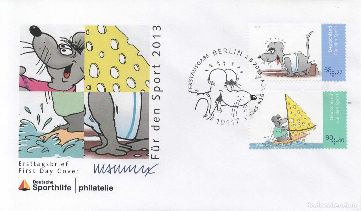 Sellos: ALEMANIA FDC FUR DEN SPORT COMIC RATON MOUSE QUESO
