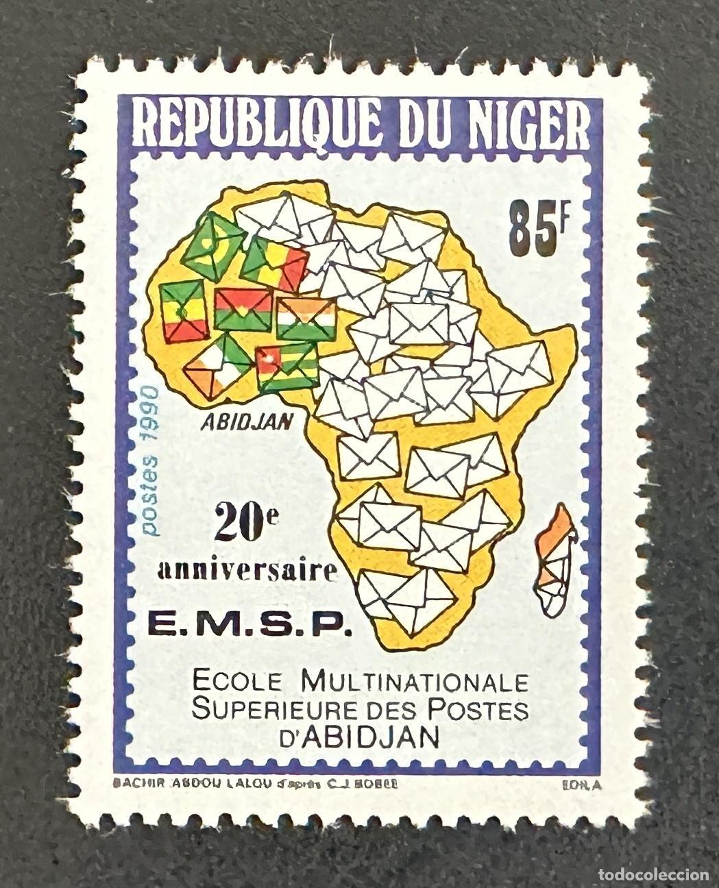 Sellos: N&iacute;ger 1990 Mi. 1098 emisi&oacute;n com&uacute;n EMSP Abidj&aacute;n escuela postal &Aacute;frica