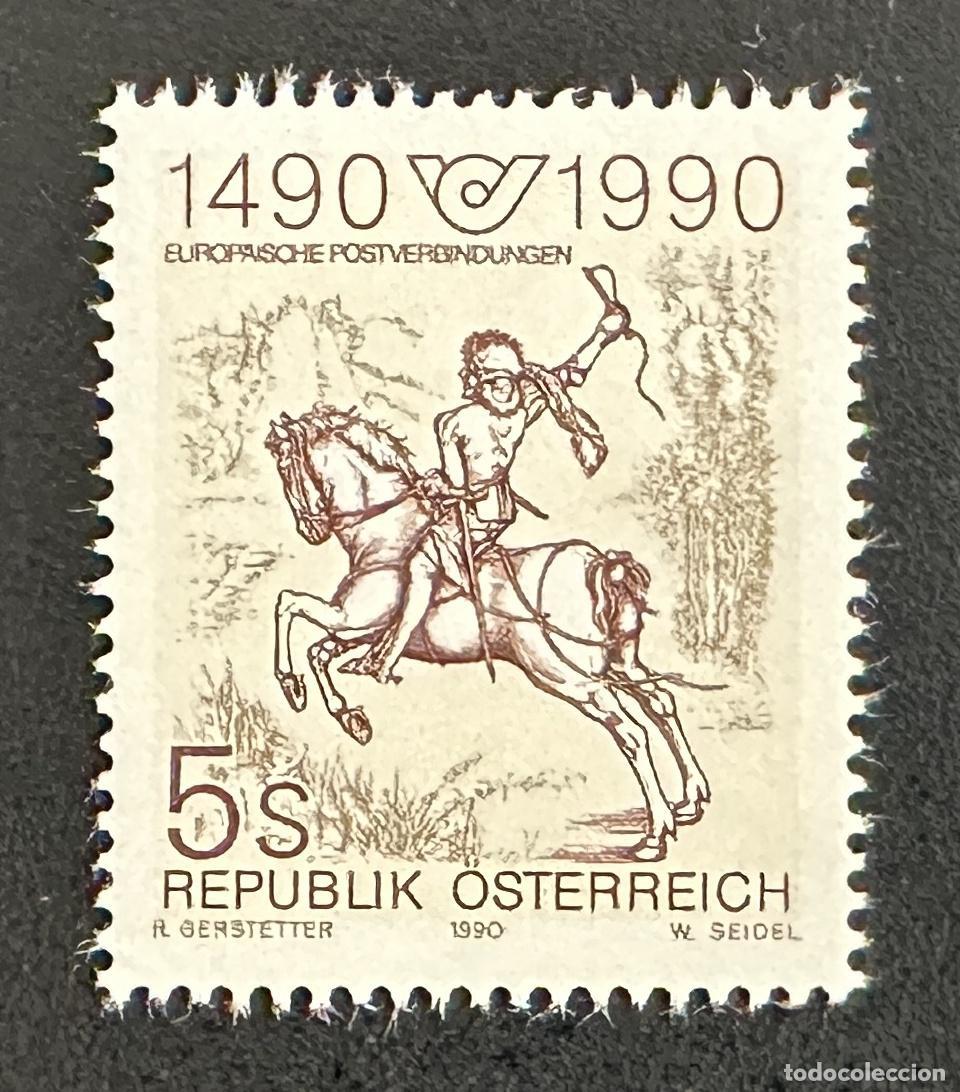 Sellos: Austria 1990 Mi. 1978 emisi&oacute;n conjunta enlace postal jinete