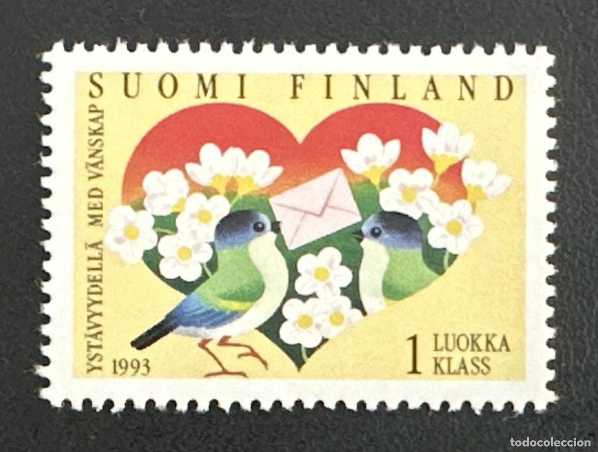Sellos: Finlandia 1993 Mi. 1198 emisi&oacute;n conjunta amistad aves coraz&oacute;n flores