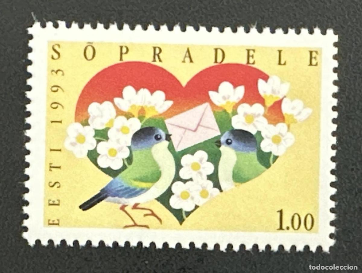 Sellos: Estonia 1993 Mi. 199 emisi&oacute;n conjunta amistad aves coraz&oacute;n flores carta